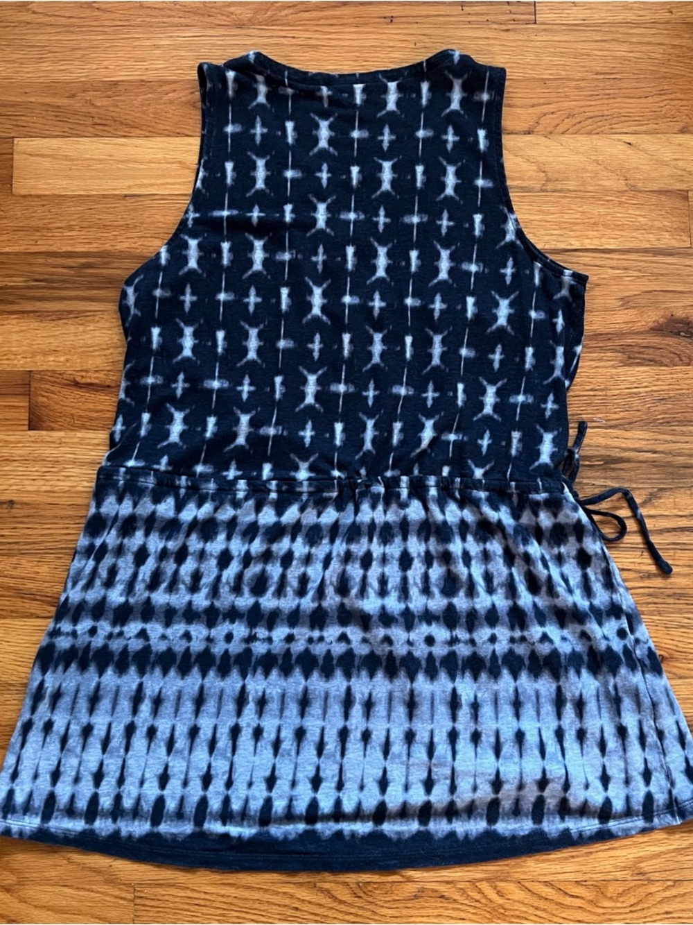 J. Jill Pure Jill Blue Shibori Tie Dye Linen  Tie Waist Sleeveless Tunic Shirt - Picture 2 of 7